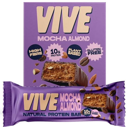 Vive Mocha Almond Protein Bars – Vegan, High Fibre, Dairy-Free Snacks – Pack of 12