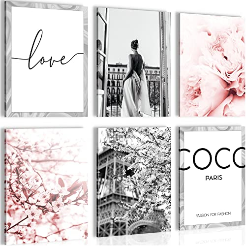 Novart- Tableau Décoration Murale- Coco- Love- Decoration Chambre Salon- Prêt à être Accroché- 6 Cadres de 30x40 cm- Rose- N021765a