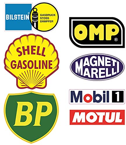 #875 / 7X UK Shell Aufkleber Set Öl Rally Racing Breite je ca. 6,5 cm Rennsport Oldtimer Vintage Retro Tuning Sticker Auto V8 Oldschool