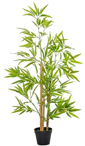Outsunny Lot de 2 bambous artificiels Hauteur 1,2 m 369 Feuilles denses réalistes Pot Inclus Noir avec Lichen Vert