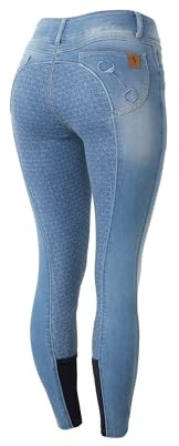 Horze Kaia - Pantalones de Mezclilla de Cintura Alta para Mujer | Pantalones de mezclilla de cintura alta con agarre de silicona de asiento completo, ajuste favorecedor, palo serio