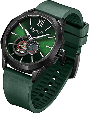 CADISEN Mechanische Automatik Uhr Herren MIYOTA 82S5 Gummiband Saphirglas Wasserdicht Armbanduhr (Grün)