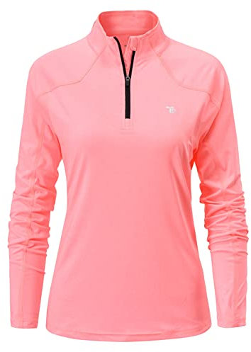 YSENTO Womens 1/4 Zip Running Tops Long Sleeve Sport Gym Top Training Casual Long Sleeve Golf Top(Pink,L)