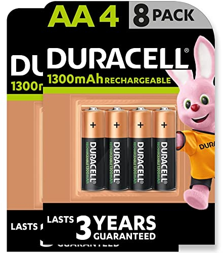Duracell pilas recargables AA (Paquete de 8), 1300 mAh NiMH, 2000 ciclos de recarga, precargadas, gran duración, con 0% plástico 100% embalaje reciclable