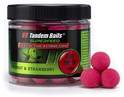 Tandem Baits Karpfen Futter Angelfutter Pop Ups Boilies Zig Rig Chod Rig SuperFeed Fluo Pop-Up 16 mm 70 g Heilbutt Und Erdbeere