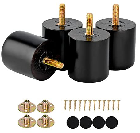 6 Inch Wood Legs Black Turned Curved Sofa Furniture Legs Set of 4 Bun Feet for Couch