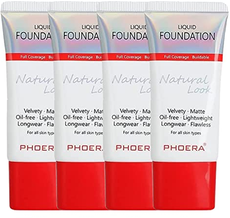 Glamza Phoera Foundation Full Coverage Makeup Set - 24hr Long Lasting Oil Control - Same Foundation Smarter Packaging - Inc x4 30ml Foundation & Silicone Blender Sponge (107 Honey)