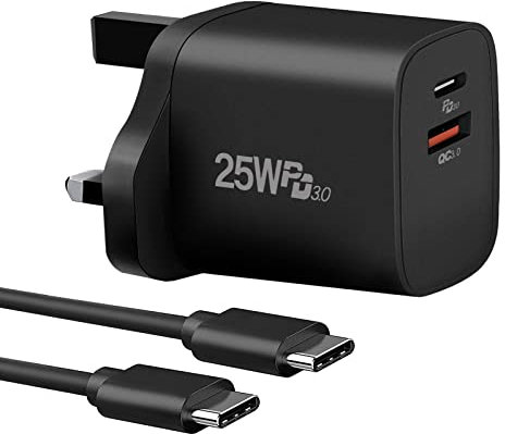 25W USB-C Super Fast Charger Plug for Samsung Galaxy S25 Ultra/S25+/S24/S24 Ultra/S24+/S23/S22/S21/S20/A56,A55,A36,A26,A16,A06,M16,M06,F06,Gcstnn PPS PD3.0 2 Port Mains Charger with 2M USB C Cable.