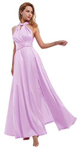Damen Satin Transformer Infinity Kleid mit Bandeau Convertible Brautjungfernkleid Split Lang Formal Twist Wrap Multi-Way Kleid, Hellvioletter Satin, Klein