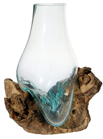 Wogeka - Glas-Vase auf Wurzel-Holz - (B-Ware) im modernen Style als Geschenk-Idee zur Dekoration Glas Hoch M