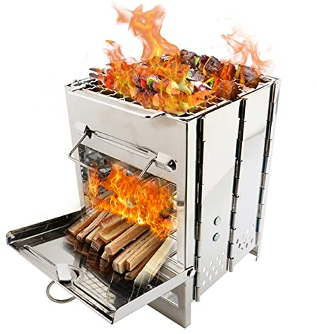 Poêle De Tente Portable Acier Inoxydable Poêle À Bois Mini Rechaud Bois Multi-combustibles avec Sac De Rangement pour La Cuisine en Plein Air Chauffage De Tente Camping