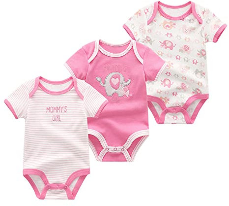 Chamie Baby Bodysuit Short Sleeve One-piece Suit Newborn Jumpsuit Infant Vest for Baby Boys and Girls 0-12 Months, Pack of 3