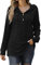 PYUIYY Damen Casual Hoodies Tunika Tops Langarm Knopf Kapuzen Sweatshirts Pullover mit Kordelzug Langlaufski Set Damen Klassisch Komplett (B-Black, XXL)