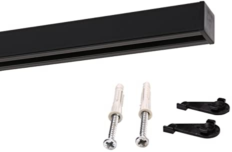 Deco-Raum Gardinenschiene auf Maß Aluminium Innenlauf eckig flach Deckenbefestigung Vorhangstange Flächenvorhang Schiene Innenlaufstange für Vorhänge mit Spannriegel schwarz 120cm Square