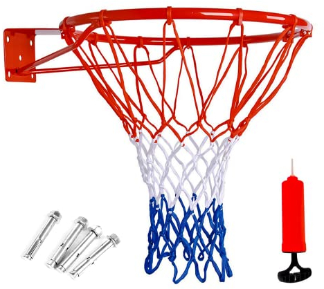 Basketball Hoop Wall Mounted with Net and Fixtures Complete Set, Basketball Hoop Indoor & Outdoor for Girls Boys Adults - Standard Full Size 45cm Red