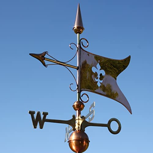 Große Wetterfahne 188 – Banner aus Kupfer mit Lilienmotiv – Windrichtungsanzeiger, Windfahne