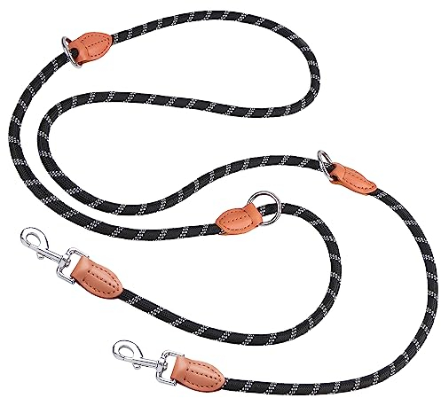 Double Ended Lead for Dogs, RUNEAY Double Dog Lead 3m Adjustable Double Clip Lead for Dogs, 3m Long Lead Dog Lead Dog Rope for Small Medium Large Dogs