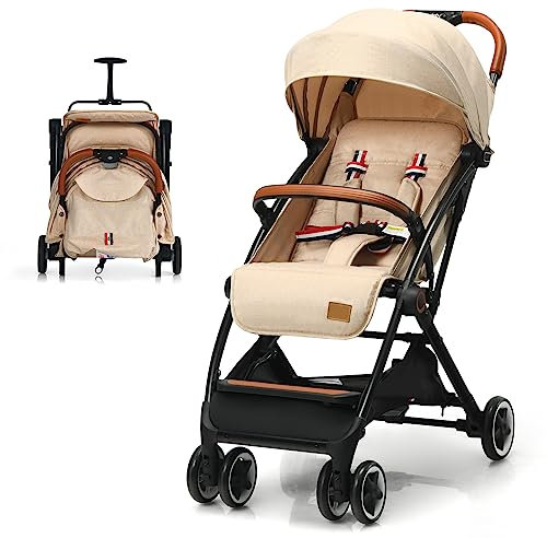 COSTWAY Poussette Canne Bébé 6-36 Mois(Charge 15 kg) avec Dossier & Repose-pieds Réglables, Pliable à une Main, Pousette Compact et Légère Voyage avec Auvent & Moustiquaire, Roues Antidérapants