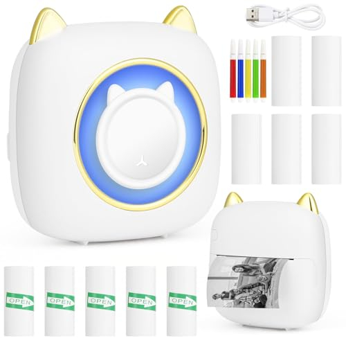 Comuis Sharp Mini Imprimante Photo Portable, imprimante Thermique instantanée sans Fil Bluetooth avec 10 Rouleaux de Papier Thermique, imprimante pour Photos liste d'étiquettes (B)