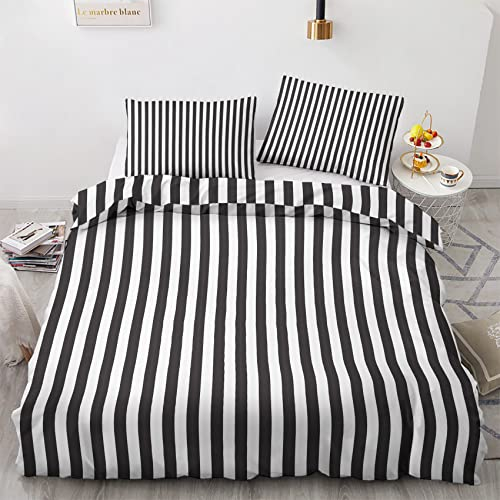GEDAEUBA Schwarz Weiß Gestreift Bettwäsche 135x200 Sommer - Streifen Bettbezug 135 x 200 2er Set, Wendebettwäsche und Kissenbezug 80x80, Weiche Mikrofaser Bettwäsche-Sets mit Reißverschluss