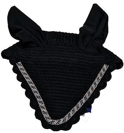 Fliegenhaube Fliegenmaske Ohren Baumwolle Schwarz Blau Glitzer Strass Glitzerhaube VB WB X Full Fliegenschutz (VB, Haube Black White)