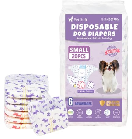 Pet Soft Einweg-Hundewindeln für Hündinnen 20 Stück, Hochsaugfähige Hundewindeln Weiblich, Einweg Windeln für Hündinnen Katzen mit Nässeindikator und Auslaufsicher (S-20 Stück)