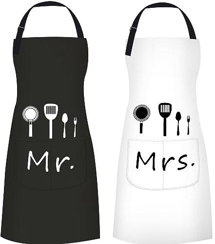 ETLEE Mr & Mrs Küchen schürze, Kochschürze mit verstellbarem Nackenbügel und 2 Taschen, können für Grillabende von Männern und Frauen im Garten verwendet werden