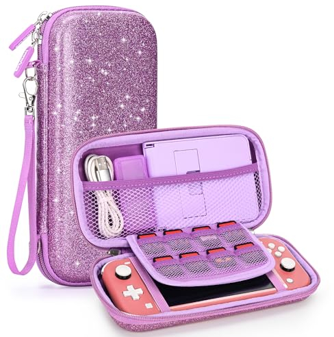 innoAura Switch Lite Tasche, 14 in 1 Switch Lite Zubehörset mit Switch Lite Tragetasche Lila, Switch Lite Hülle, Switch Lite Bildschirmschutz, Switch Lite Case Aufbewahrung (Pailletten Lila)