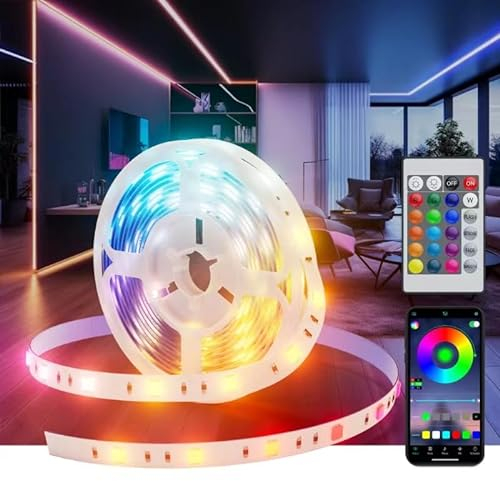 Lphianx LED-Leuchten für Schlafzimmer, 15 m, zuschneidbar, Musik-Synchronisationsmodus, Farbwechsel, Bluetooth-App-Fernbedienung, LED-Leuchten für Zimmer, Küche, Party, Heimdekoration, Beleuchtung