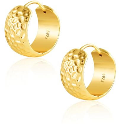 Creolen Ohrring Damen Gold Silber 925 Chunky Minimalist Breit Dicke Creolen | KISSPAT Creolen Ohrringe Damen Gold Silber 925 Chunky Gehämmerte Geometrische Creolen Ohrring Minimalist Schmuck Hypoallergen