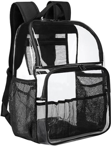 GiMiUiTo Transparenter Rucksack, 45,7 cm, durchsichtig, robust, für Uni, Arbeit, Reisen, Schwarz, 18 x 13 x 7 inches, Durchsichtiger Rucksack