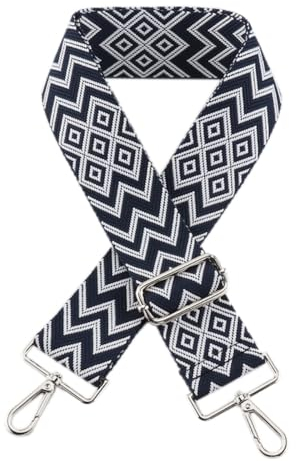 Schultergurt Taschengurt Verstellbarer Breit 5CM,Längenverstellbarer 75-135cm Schulterriemen,Taschengurte zum Wechseln,Zubehör für Tragetaschen Handtaschen Crossbody,Silberne Schnalle,Dunkelblau Weiß