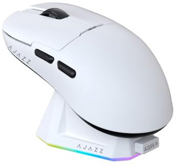 MAGIC-REFINER X AJAZZ AJ159P Kabellose Gaming-Maus Mit Magnetischem RGB-Ladedock, Gaming-Maus Für Kabelgebundene PCs 2.4G/USB-C, PAW3395-Sensor, 6 Einstellbare DPI Bis Zu 26000 Für PC/Mac-Weiß