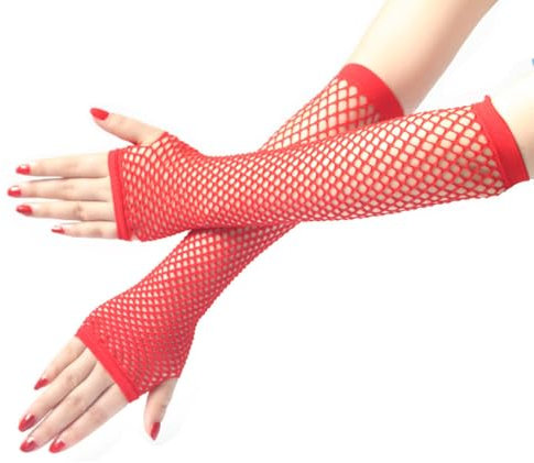 Elegance-go Lange Fischnetz Handschuhe,Netzhandschuhe lang Fingerlose Netzhandschuhe für Damen Fingerlose Netzhandschuhe für 80er Kostümabend Partyzubehör(rot)