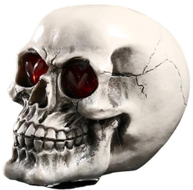 Tuzsocr LED-Totenkopf-Licht, helles Ornament, Halloween-Schädel, Harz-Schädelkopf-Modell, mit LED-Augen, für Zuhause, Bar, Party, Dekoration, Gothic, Halloween, Skulptur