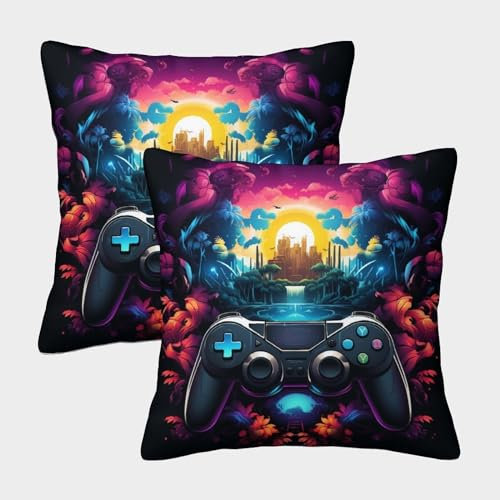 MBAHEUURR Game Controller Deko Kissen Bezug Dekokissen Kissenbezüge Gamepad Kissenbezüge 2er Set Weiche Für Sofa Schlafzimmer Gartenbett 40x40cm