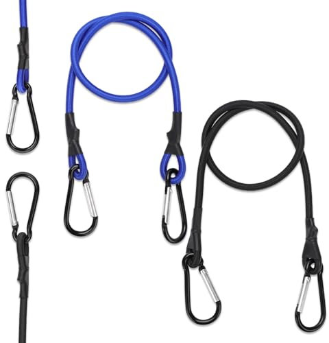 4pcs Outdoor Bungee Cords With Hooks, 23.62in Elastic Bungee Rope With Hooks Black Bungee Cords With Clips Blue Bungee Straps Nylon Bungee Straps With Carabiner Hooks for Tent Bike Camping