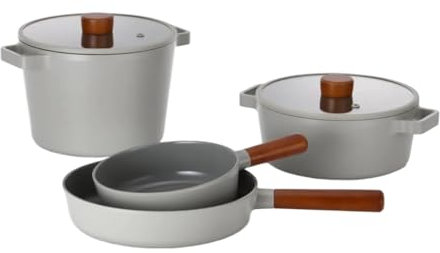 ABNNHK Juego de Utensilios de Cocina Juego de ollas y sartenes de 4 Piezas Juego de Utensilios de Cocina Olla para Sopa con Tapa Sartén Wok Juego de ollas de cerámica antiadherentes Juego