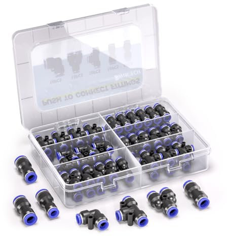 Bwintech Kit di collegamento pneumatico Quick-Push-In, 46 pezzi, 16 mm, per tubi dell'aria (connettore dritto/angolo/T/splitter da 16 mm e connettore riduttore 10-16,12-16,14-16 mm)