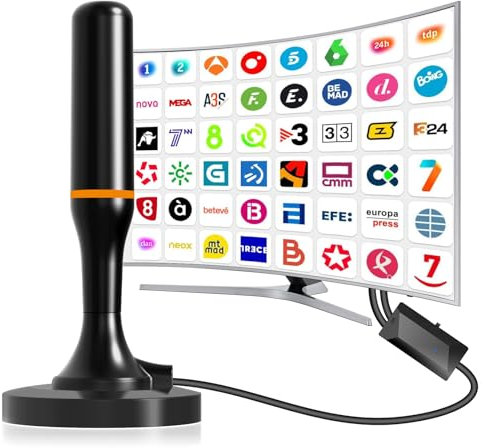 Antena, Antena de TV Inteligente, Antena Digital, Antena HD de recepción de Largo Alcance, Base magnética Fuerte para Canales de TV Interiores 4k 1080P - Cable de 10 pies de Largo