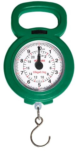 Bilancia Analogica 10Kg per Bagagli e Pesca – Facile da Usare – Portatile e Compatta – Bilancia con Gancio Resistente per Valigie, Pescatori e Uso Domestico (VERDE)