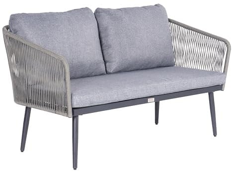 ESTEXO Gartenbank Sitzbank Seil-Optik Balkon Bank Gartenmöbel 2-Sitzer Outdoor Rope Grau