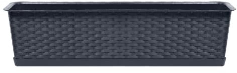 Fioriera da balcone, 78 x 17 x 15 cm, con sottovaso, in effetto rattan, durevole e resistente alle intemperie, per davanzale, terrazza e interni, elegante vaso per piante, colore antracite