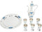 Fictory Juego de cafetera vintage – Elegante vajilla multiusos para té y vino, estilo retro de lujo para el hogar y la boda, incluye tetera, bandeja y 6 tazas, color plateado, blanco y azul, diseño