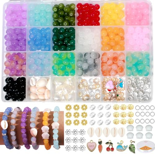 BLAESIFF Perles pour Bracelet 8mm Rond Perle en Verre Pierres Naturelles, Perles Bracelets pour la Fabrication de Bijoux Perle de verre pour la bijoux et les loisirs Créatifs