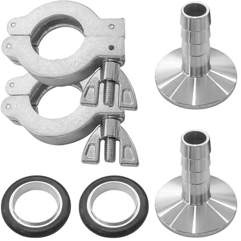 4 Pack KF25 Aluminium Wing Nut Hinge Clamp with NBR Seals & Adapters -KF-25 to Rubber Hose Nozzle + Rubber Seals Heavy-Duty Vacuum Clamp for 13mm (1/2) Tubing