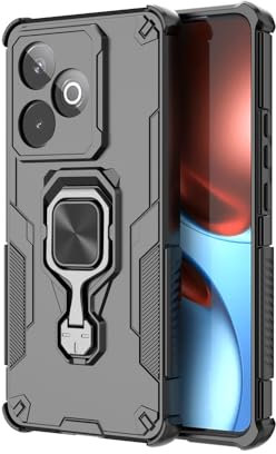 YUXING Funda Compatible con Realme GT 7 5G/GT 7T 5G – Funda Antigolpes con Anillo Soporte, Esquinas con Airbag, Protección Elevada para Cámara, Carcasa Híbrida TPU PC-Black
