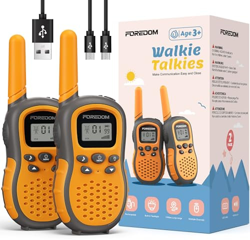 FOREDOM Wiederaufladbare Walkie Talkies für Kinder Walkie Talkies Funkgeräte Set 3-12 Jahre alte Jungen & Mädchen Spielzeug mit Taschenlampe, Abenteuer, Camping, Wandern – 2er Set