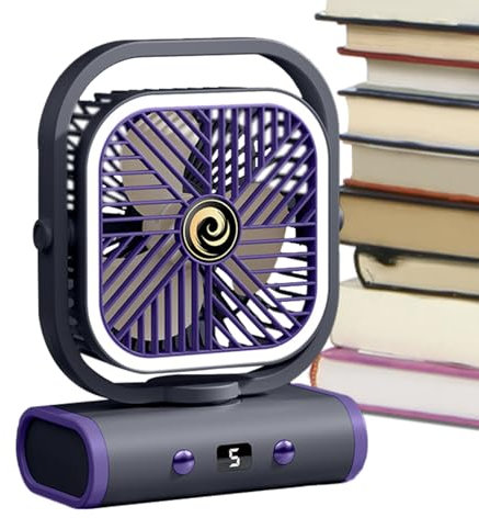 Genérico Desk Fans Small Quiet, Portable Quiet Fan Powerful Cooling, 5-Speed Rechargeable Air Circulator Soft Night Light, Adjustable Tilt, USB Gadgets for Office Bedroom Dorm Wall Mount