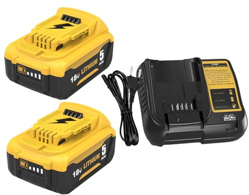 Exemoro 2 x 18 V 5,0 Ah DCB184 Batteria per Dewalt Batteria 18 V 5,0 Ah DCB184 DCB180 DCB181 DCB182 DCB200 DCB201 DCB201-2 DCB200-2 DCB204-2 Compatibile con gli elettroutensili (Giallo+nero)